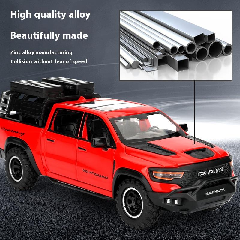 1:32 Dodge RAM MAMMOTH Pickup Off Road Vehicle Miniature Diecast Metal Model Car Toy Pull Back Sound & Light Collectibles Gifts