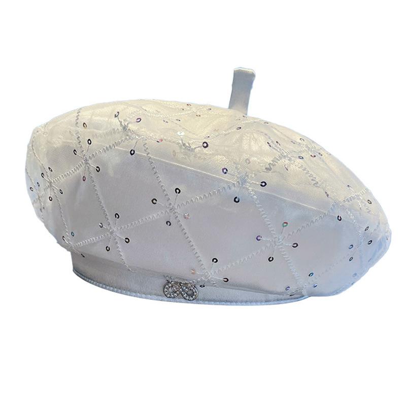 New retro sequined rhinestone butterfly mesh beret women's spring and summer fashion versatile face small painter hat