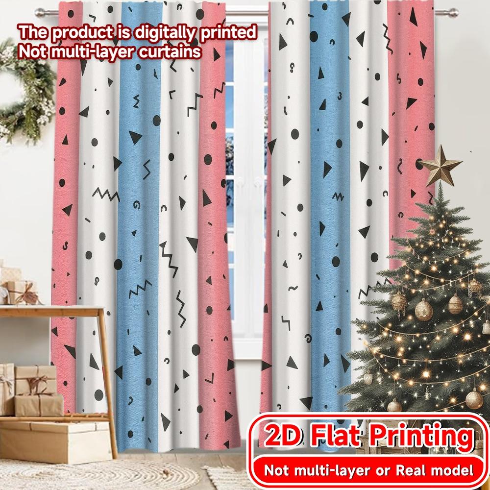 

2pcs, 2D FLAT PRINTING Curtains (Without Rod) Confetti Stripes Digital printing on holiday curtains Versatile Fabric Curtains 52.50 × 116.00 cm 2 pcs