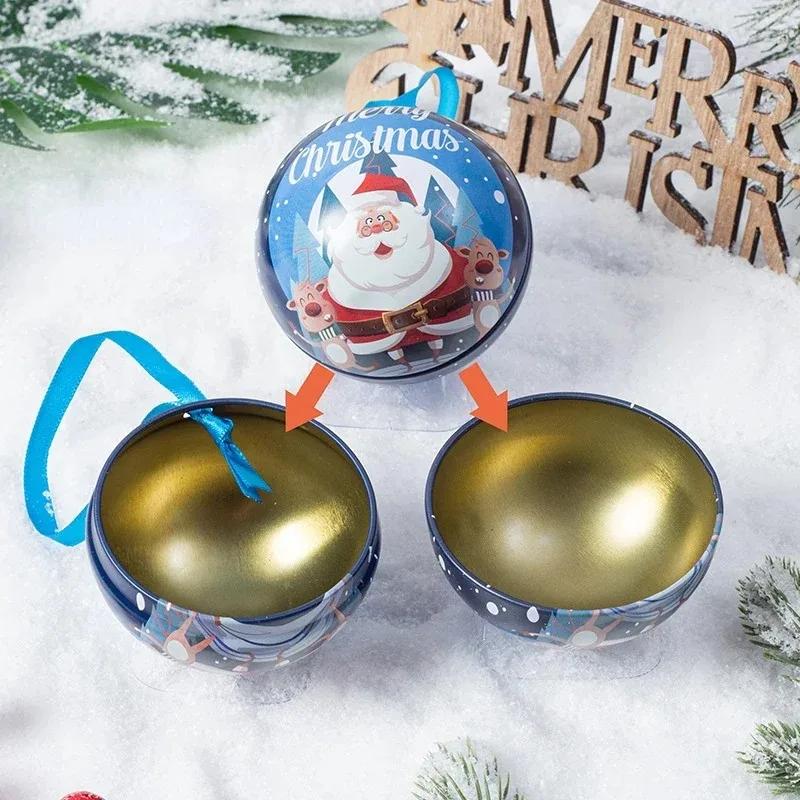 Weihnachten Runde Geschenkboxen Kugelform Blechdose Weihnachtsbaum Hängeornament Weihnachts-Süßigkeiten Glas Dosen Neujahr Navidad Dekorationen