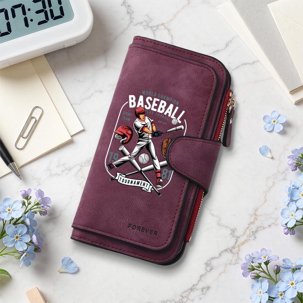 Vintage Baseball Print Wallet Multi Card Holder Fashion Portable Long Purse for Daily Use