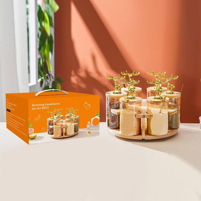 

Qixiang Rotating Spice Rack with 6 Glass Jars