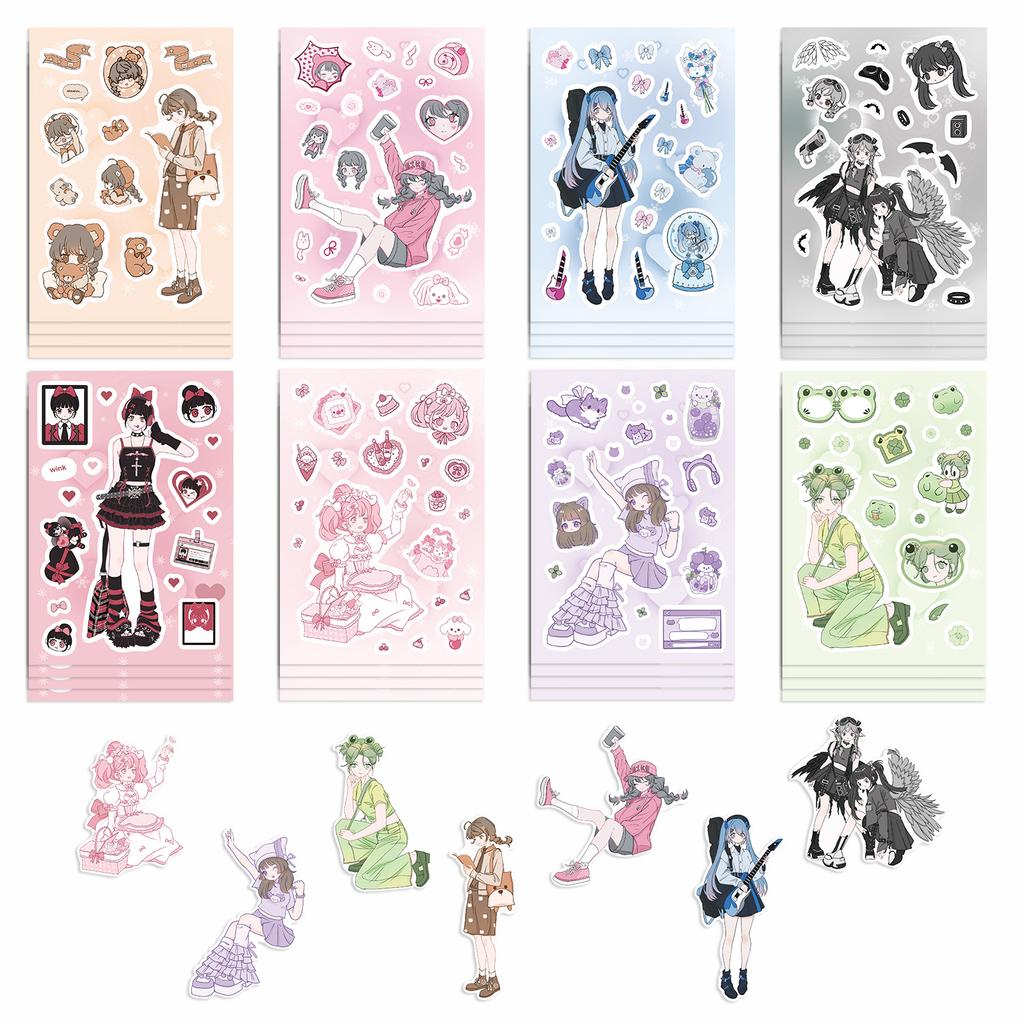 8 Kawaii Salt Sweet Girl Stickers Waterproof Diary Hand Account Stickers Gu Card Stickers DIY Decorative Stickers Ins Stickers