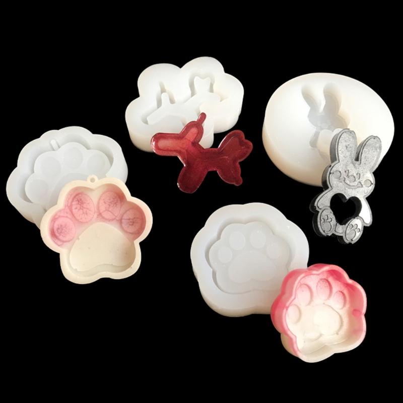 Rabbit Cat Paw Ornament Quicksand Silicone Epoxy Mold DIY Keychain Pendant Jewelry Crafting Mould for Valentines Gift