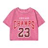 Women Cotton Washed T-Shirts Fashion Regular Fit O-Neck Crop Tops Chicago Champs 23 Printing Short Sleeve Clothes