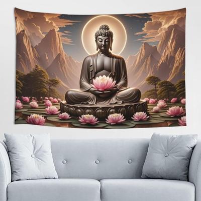 Zen Tapestry Buddha Tapestry Spiritual Meditation Wall Hanging Buddhist Wall Art Zen Lotus Flower Tapestries For Bedroom Living