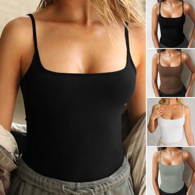 Women Vest Sling Pure Color Slim Fit Spaghetti Straps Camisole Summer Versatile Layering Vest Daily Wear