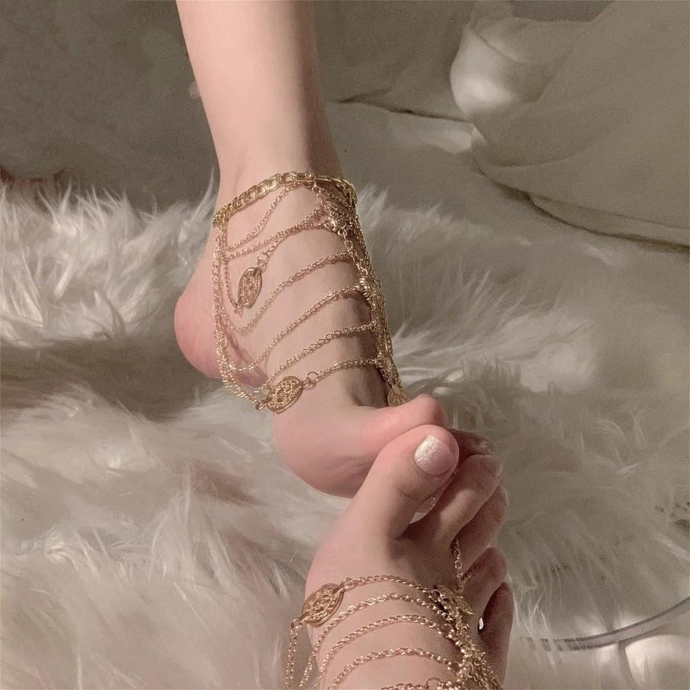 2 Pcs Tassel Tassel Ankle Chain Multi-layer Instep Chain Temperament Anklet with Pendant Women