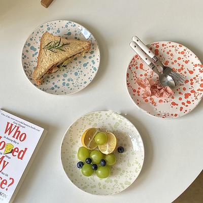 Keramisch Inktspatbord Kleurrijke Polka Dot Broodschotel Afternoon Tea Taart Dessertbord Rond Fruit Groente Salade Schaal