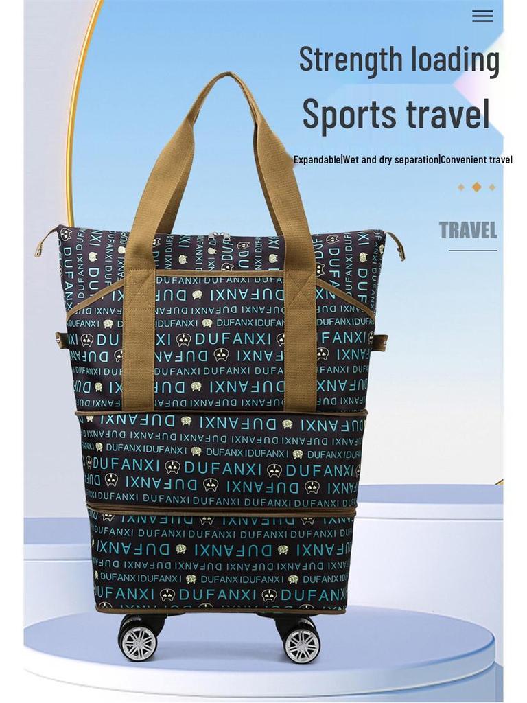 Kostenloser Versand Trolley Gepäckset mit großer Kapazität: Modische, tragbare Reise- und Wickeltasche mit Rädern