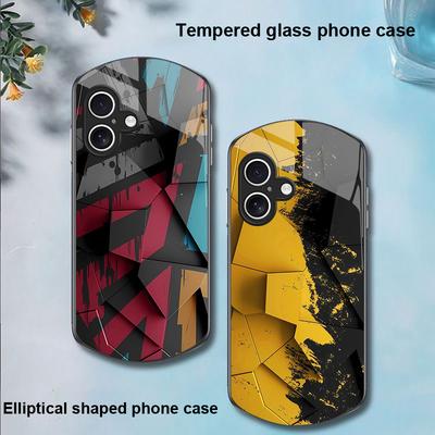 Geometric Pattern For Apple IPhone 16 11 13 15 14 Pro Max 12 Mini 7 8 Plus XR X XS Elliptical Shaped Tempered Glass Phone Case