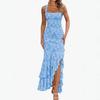 European and American Suspender Floral Dress Backless Hip Slim Fish Tail Temperament Elegant Long Dress Retro