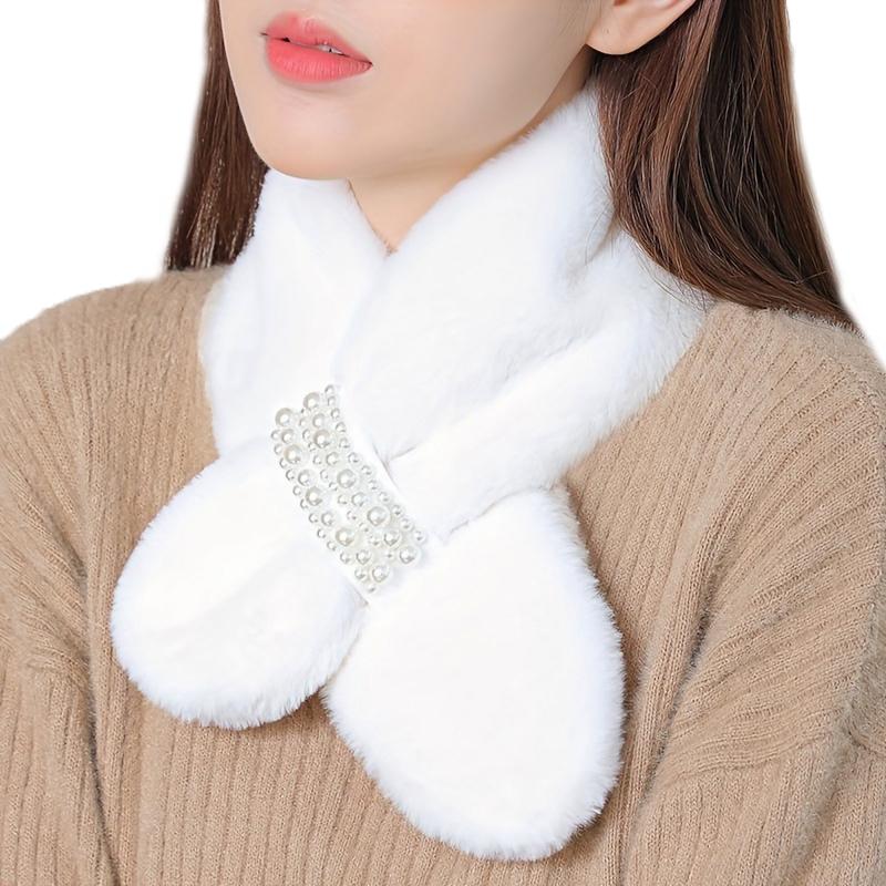 83x13cm Thickened Warmth Scarf Comfortable Pearl Design Fur Collar Solid Color Accessories Neckband Versatile Multi-Color
