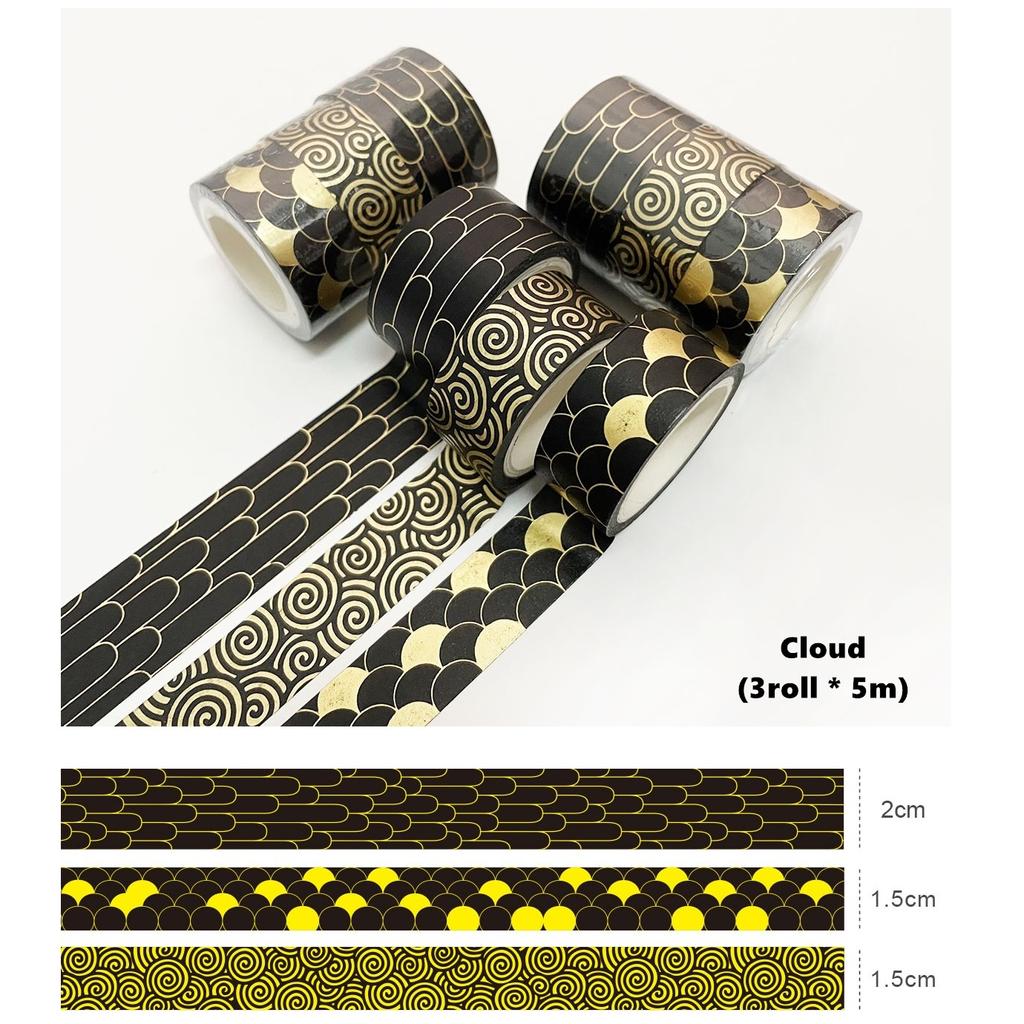 3 stk Gullfolie Washi Tapes Sett Multi Stein Stjerne Blomst Mønster Selvklebende Maskeringstape Dekor Klistremerker Dagbok