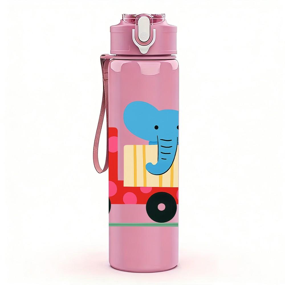 1PC Elephant Truck Cartoon Figure 750ml Color Plastic Sports Water Bottle Leakproof Flip Straw Lid For Sports Office Home Use