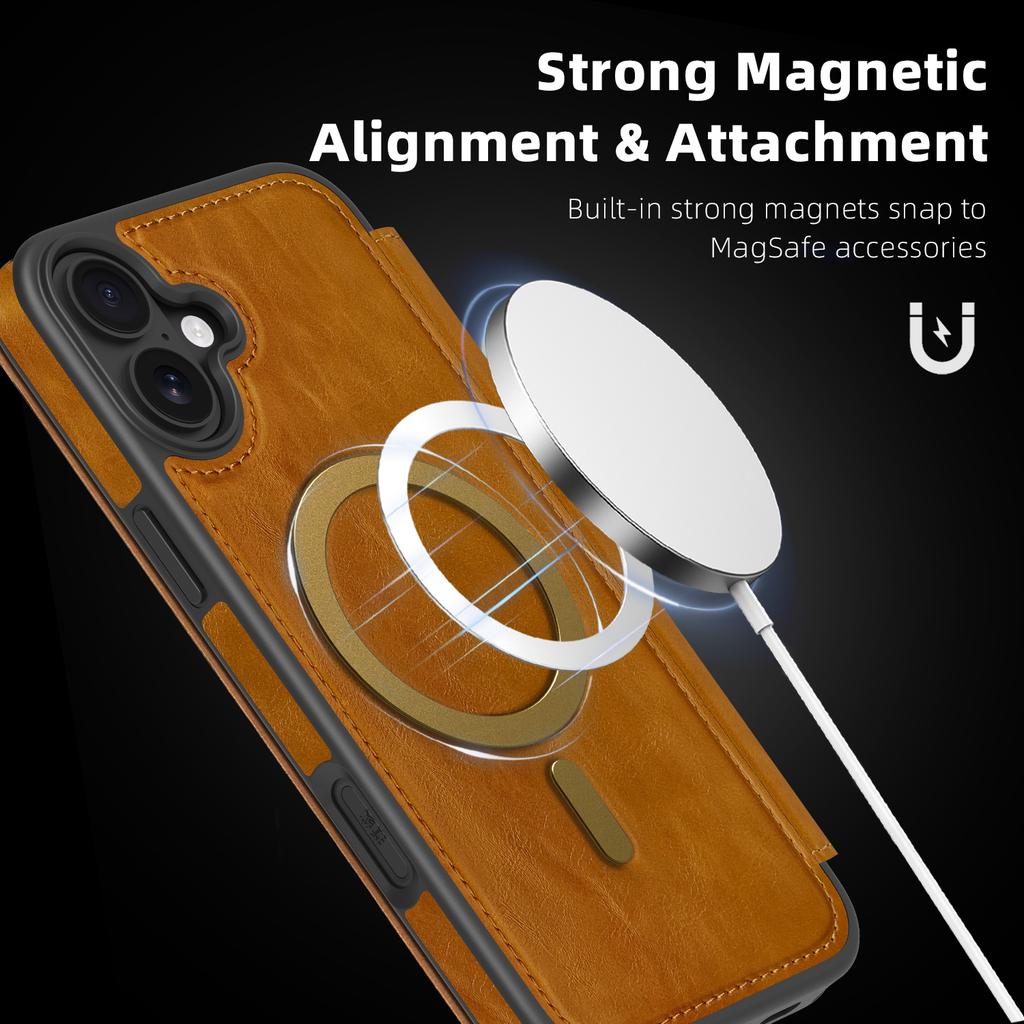 For iPhone 16 Plus Case Compatible with MagSafe RFID Blocking Card Holder Leather Phone Cover