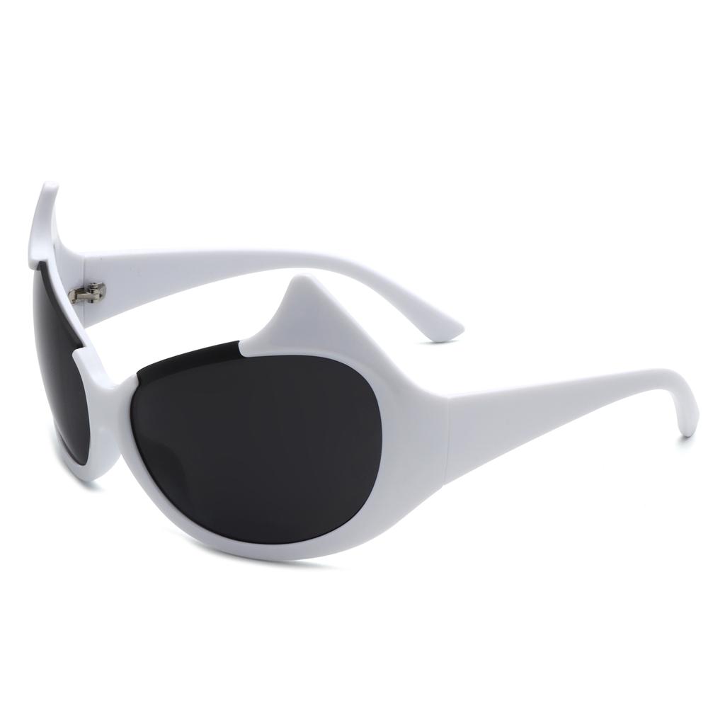 MAXJULI Devil Horned Sunglasses Women Oversized Oval Wrap Around Cat Eyes UV400 Protection W8241