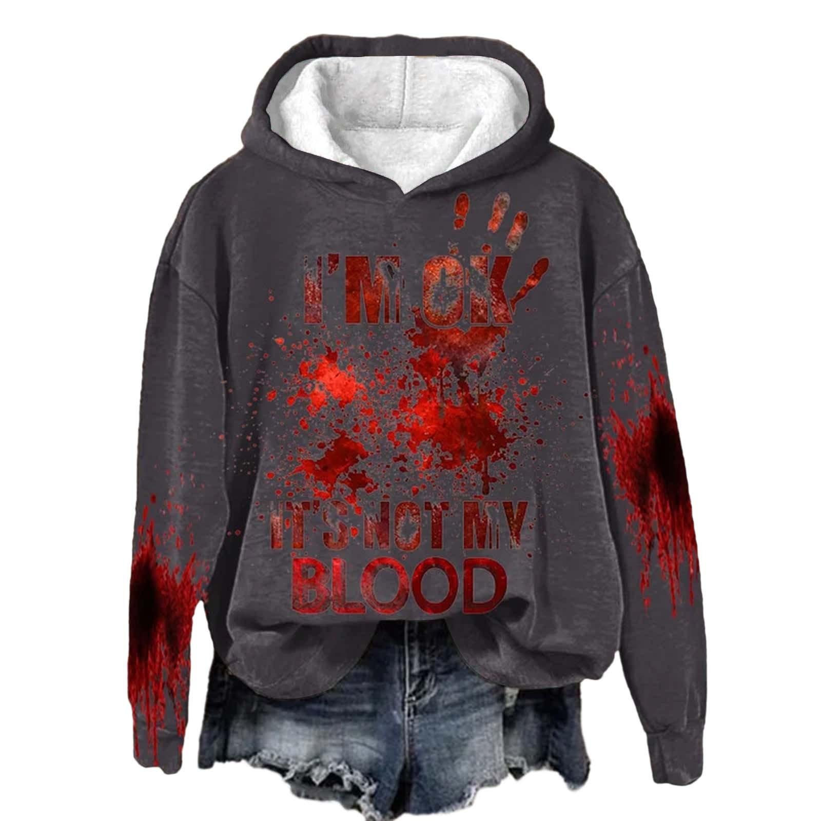 

Я в порядке, это не моя кровь. Женские повседневные милые топы с длинным рукавом. Рубашки. Женские повседневные топы с длинным рукавом. 3XL