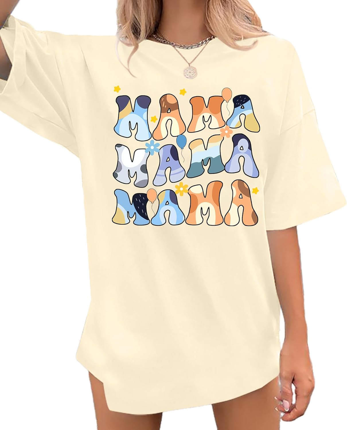 Oversized Mama Shirt Woman Mom Letter Print Tshirt Trendy Mama Shirts Graphic Tees Short Sleeve Tops S