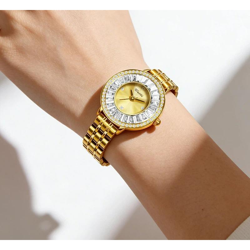 Fashion Ladies Quartz Watch with Sparkling Crystal Stainless Steel Bracelet Wristwatch Elegant Business Dress Watch for Women