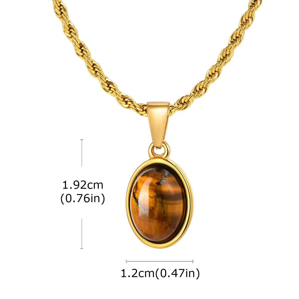 Vnox Trendy Natural Stone Geometric Pendant Necklace for Men, Stainless Steel Gold Color Box Chain Collar, Fashion Charm Jewelry