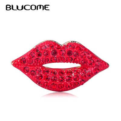 Fashion Red Lips Shape Brooch Crystal Alloy Gold Color Jewelry Pins Women Girls Suit Dress Scarf Bag Accessories Gifts