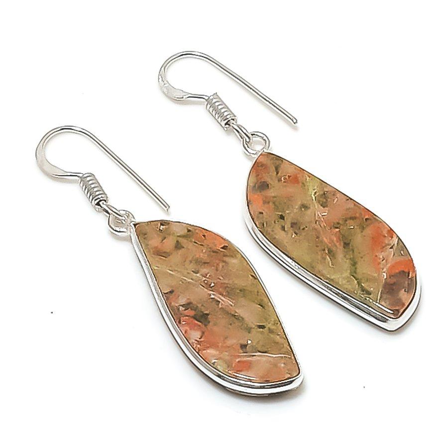 

Natural Unakite Gemstone Handmade 925 Sterling Silver Earring 1.85 AE-11577
