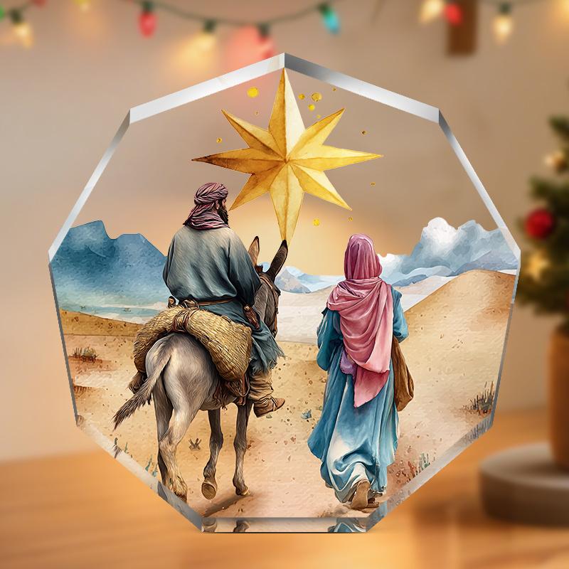 2D Flat  Nativity Scene  Acrylic Desktop Decoration, Suitable for wall decoration, porch, room, villa, accents Home, Hallway, or Workplace - Rustic Fa 10*10CM