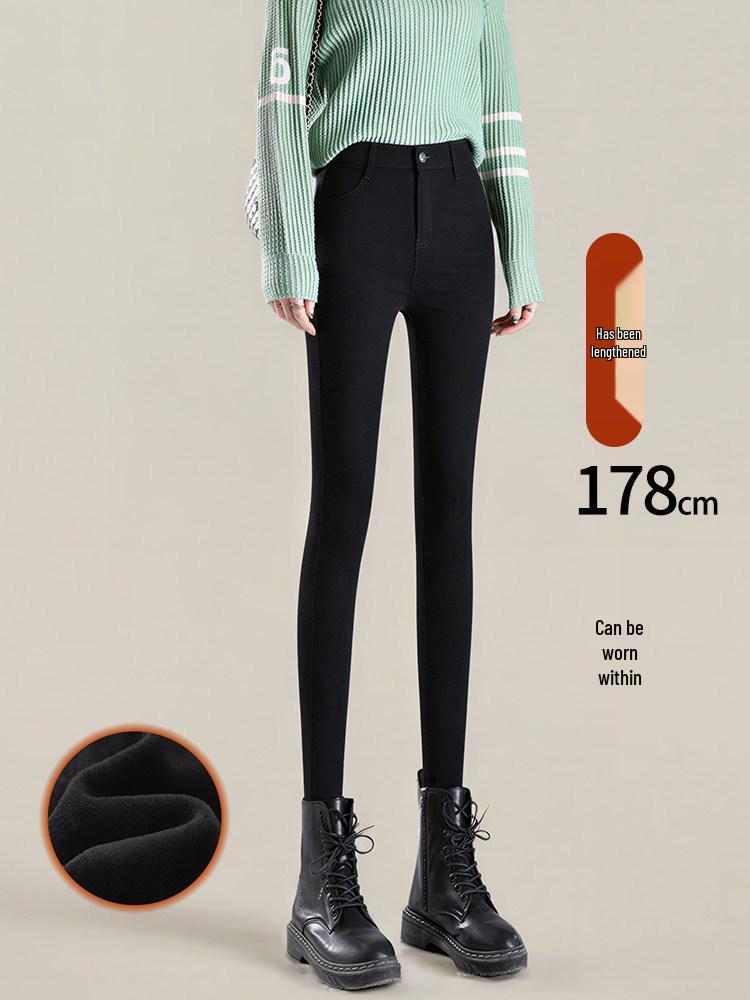 Women's Black High-Waisted Fleece-Lined Leggings, 2025 Winter Style, Thick, Elastic, Slim-Fit