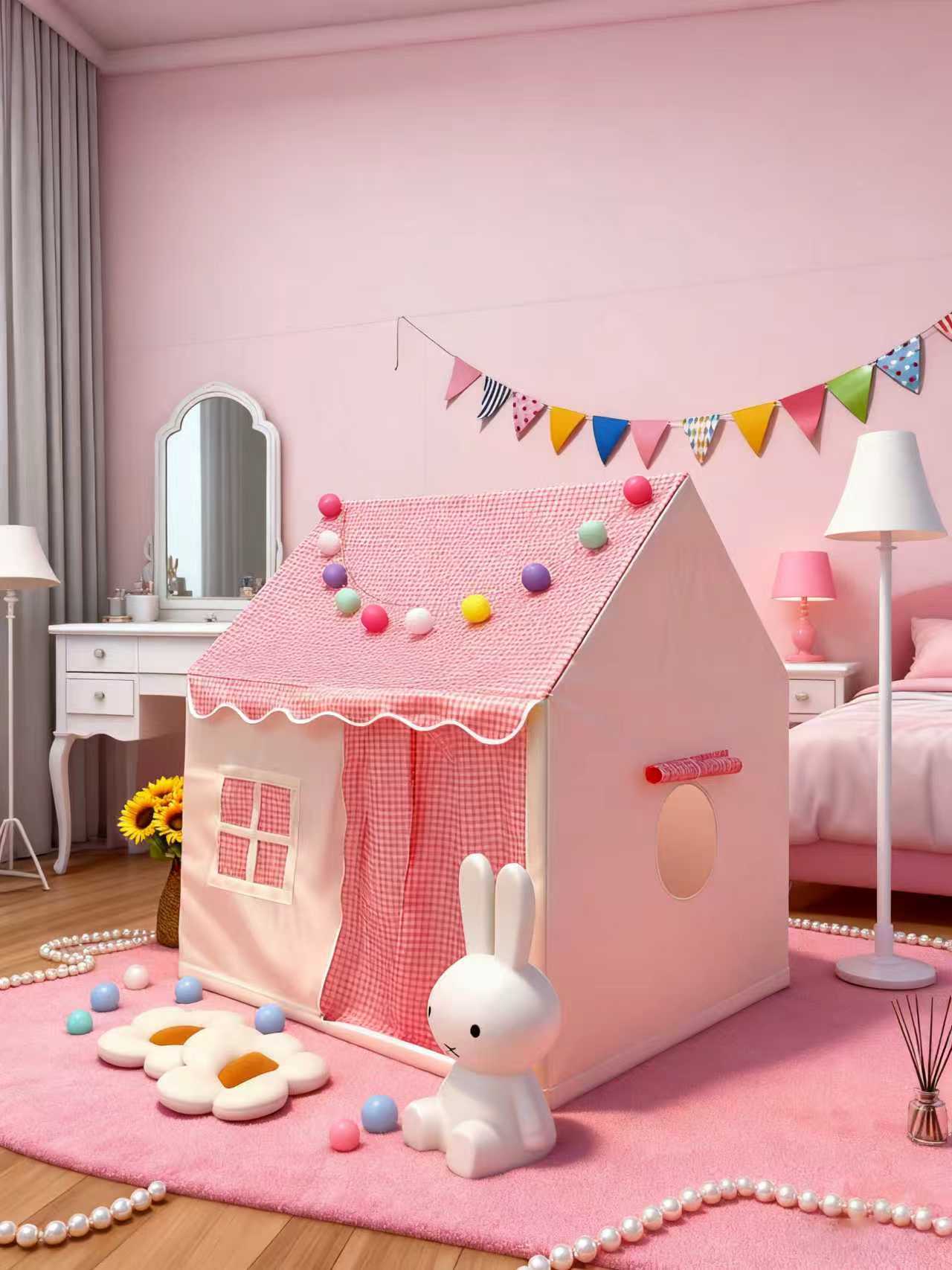 

New Indoor Cat and Dog Crawling Pet Tent Foldable Sleeping Toy House Ins Wind Princess Castle Small House 120 100 125 розовый