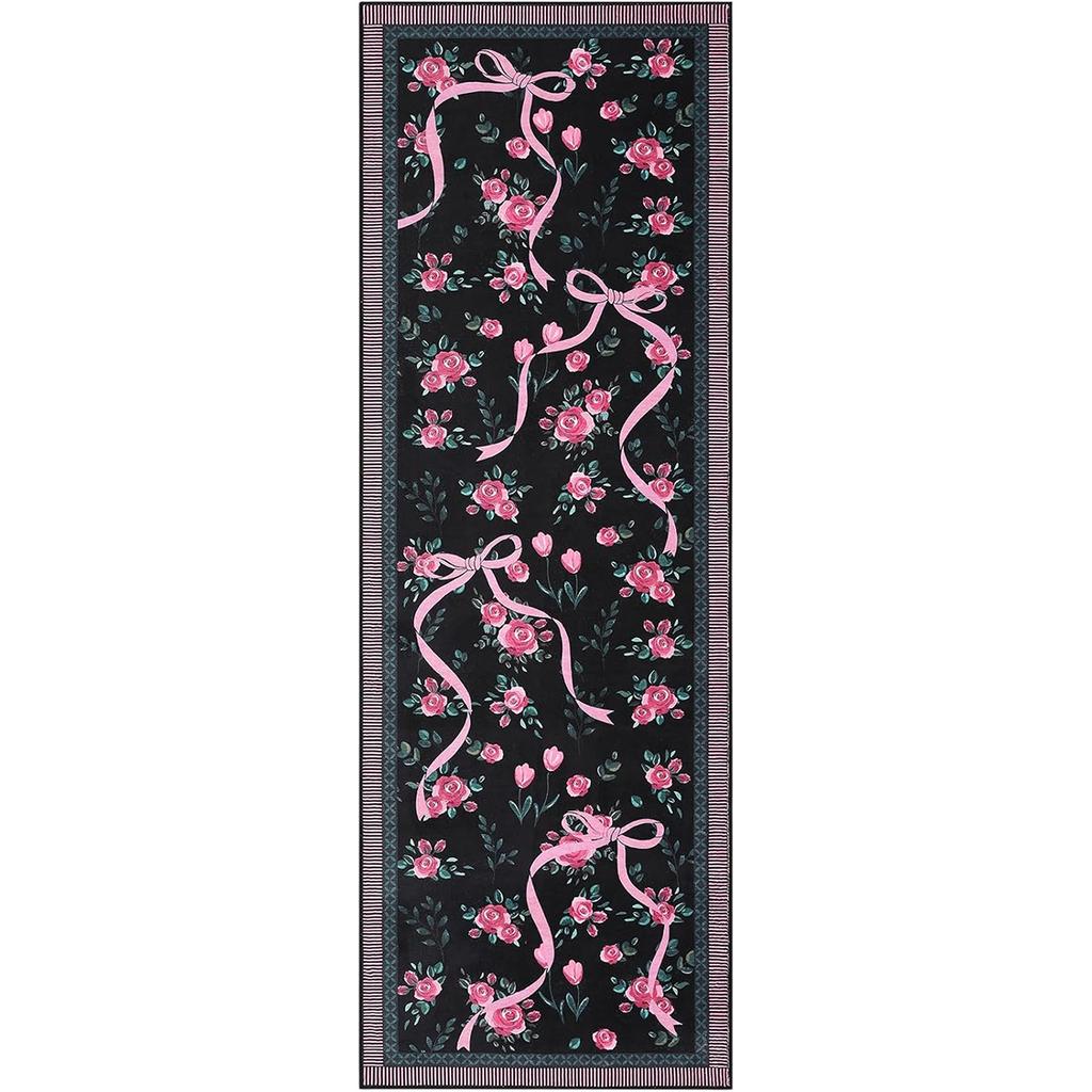 Corridor Carpet Runner Rug Machine Washable Non-slip Floor Mat Green Carpets Floral Ribbon Design Spring Home Decor Rugs