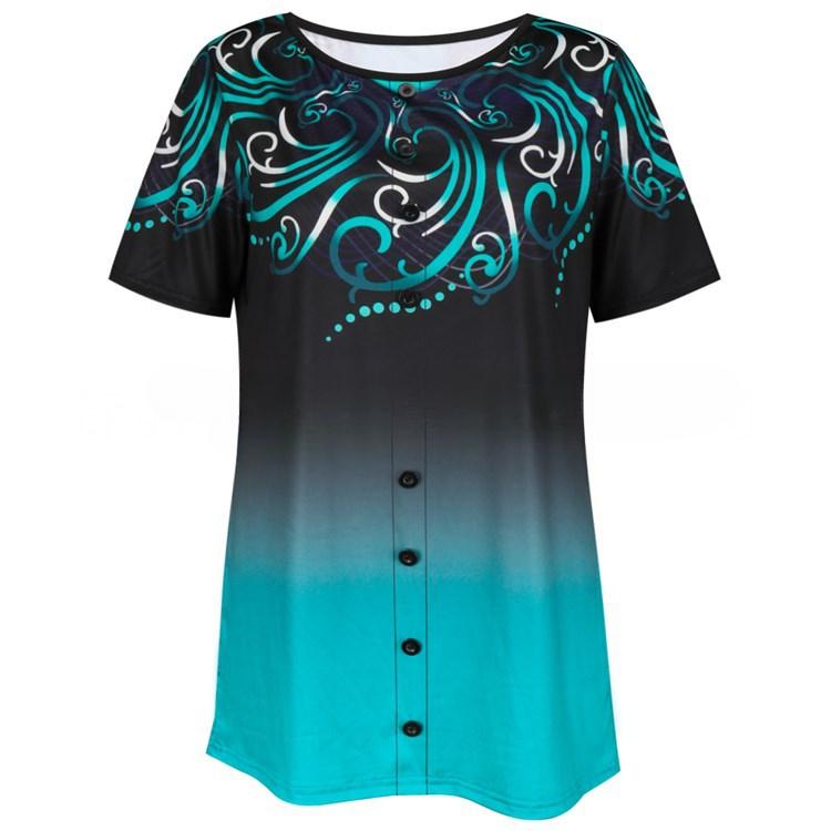 

YYFS Женская мода Повседневная Летняя Весна Цветные Блоки Принт Короткие Рукава О-Образным Вырезом Блузки и Рубашки XXXXXL синий