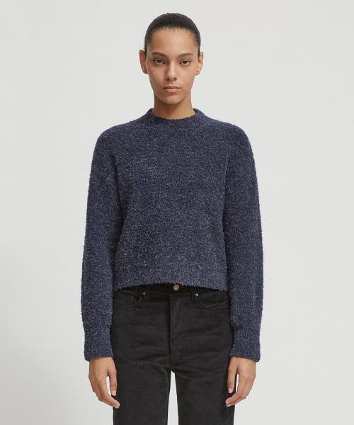 Lady Volume Alpaca Wool Blend Crewneck Sweater_Navy Navy/M