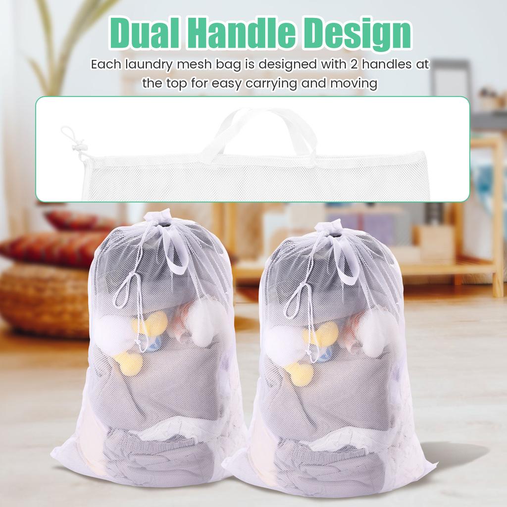 6Pcs Mesh Laundry Bags Portables Large 75L Drawstring Washing Net Bags with Handle for Home Dorm Travel and Laundry Use 60x90cm