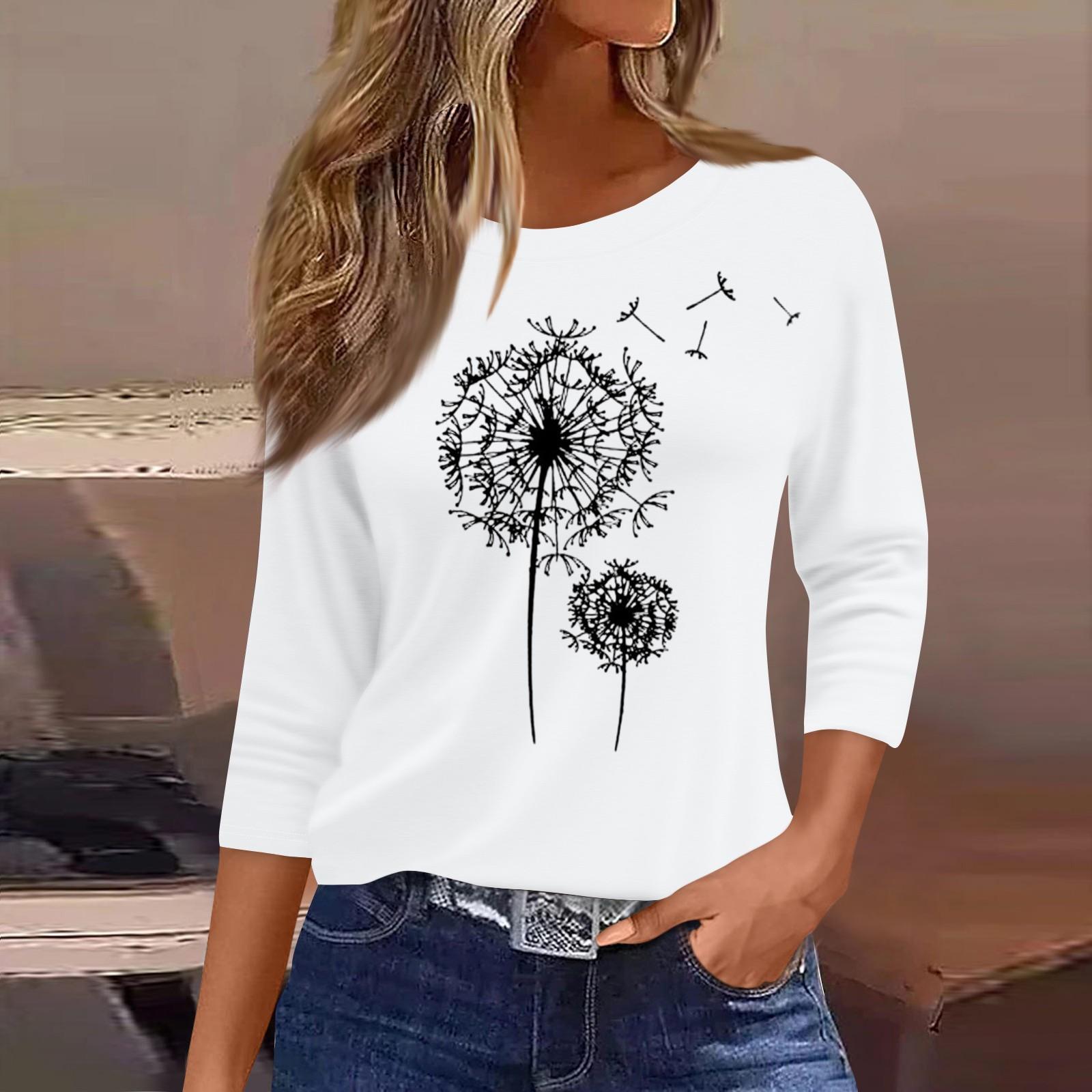 

Женская модная повседневная свободная футболка с круглым вырезом и рукавами 3/4 с принтом, женский топ XXL