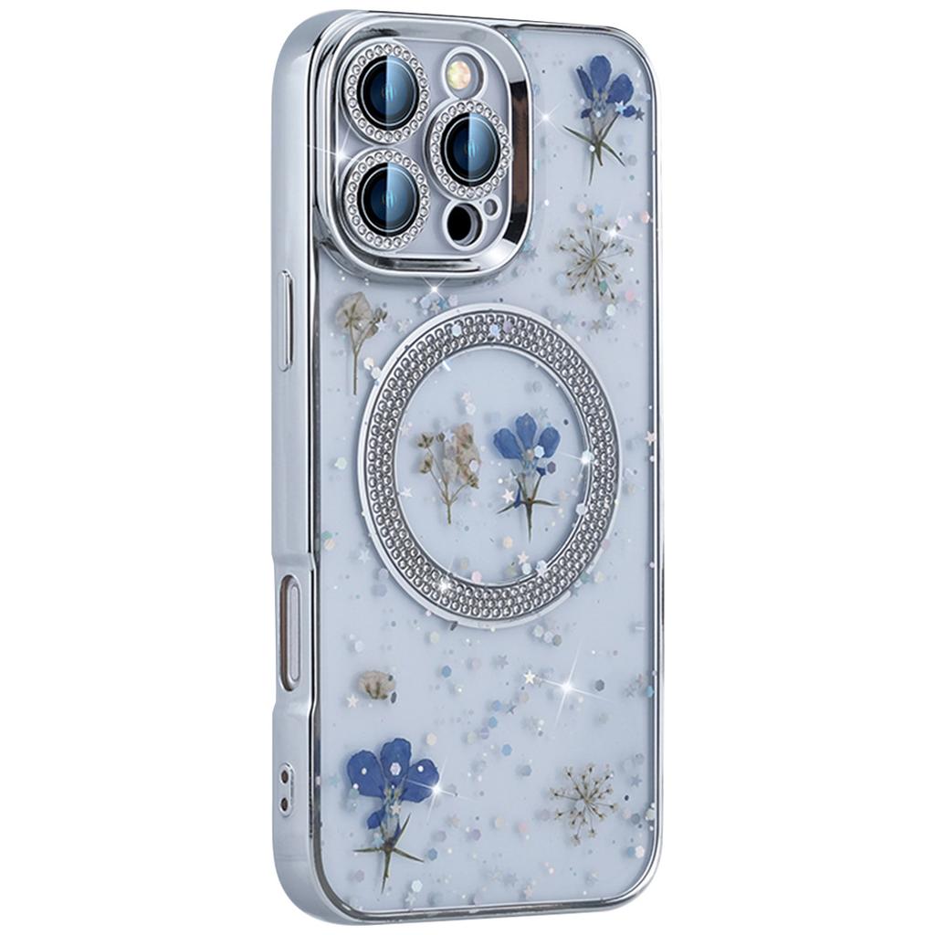 For iPhone 16 Pro Max Magnetic Case PC+TPU Epoxy Real Dried Flower Phone Cover