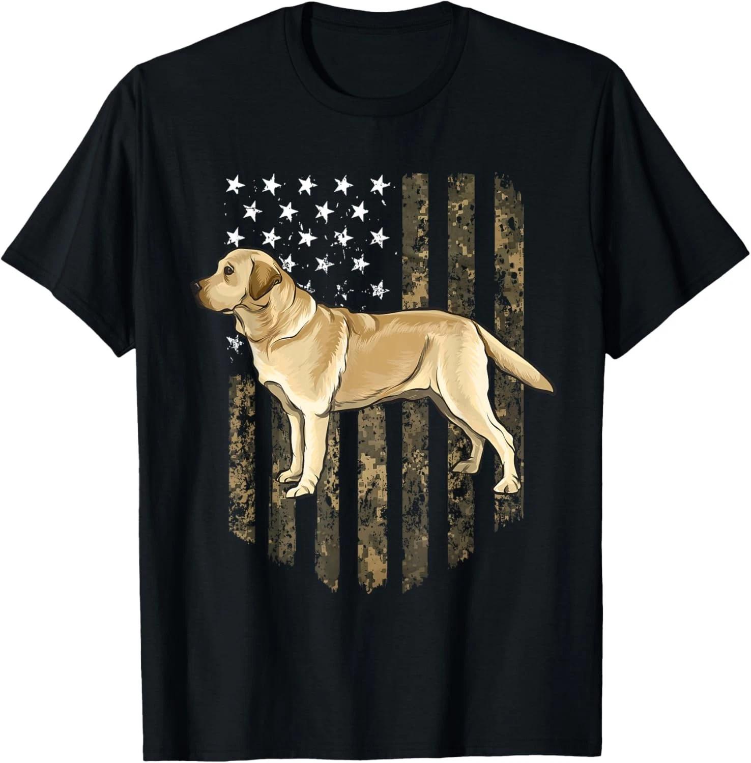 Camo American Flag Yellow Labrador Retriever 4th of July USA Gift Unisex T-Shirt M