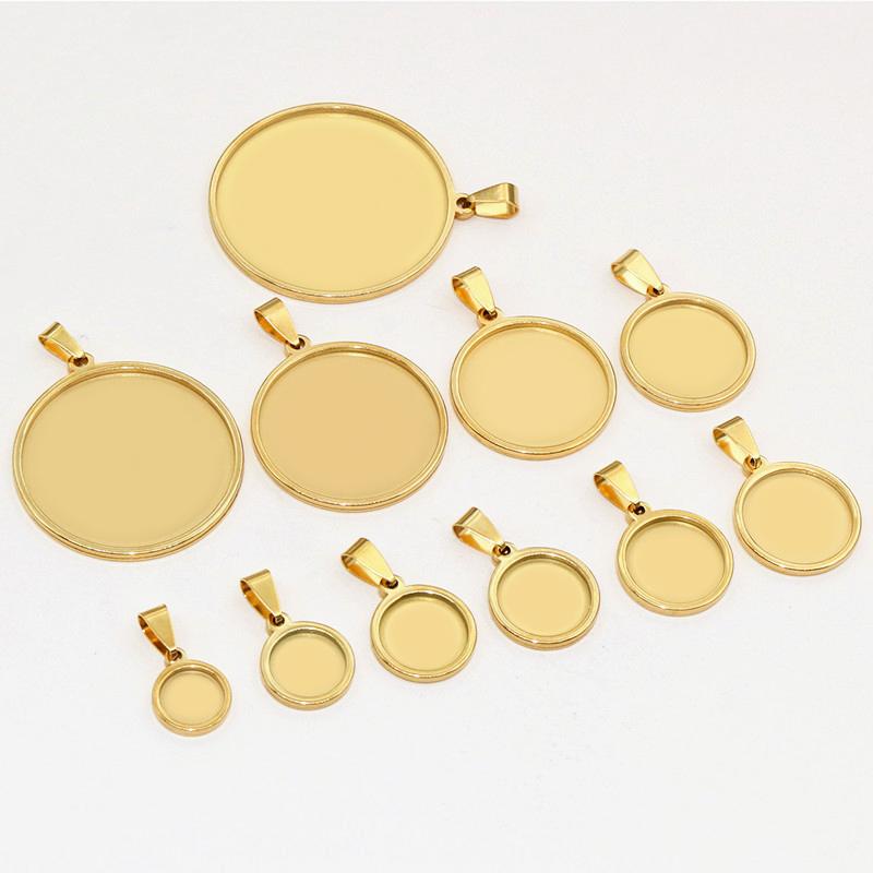 5pcs Never Fade Stainless Steel 10-40mm Inner Size Pendant Cabochon Base Cameo Blank Setting Charm Tray for DIY Jewelry