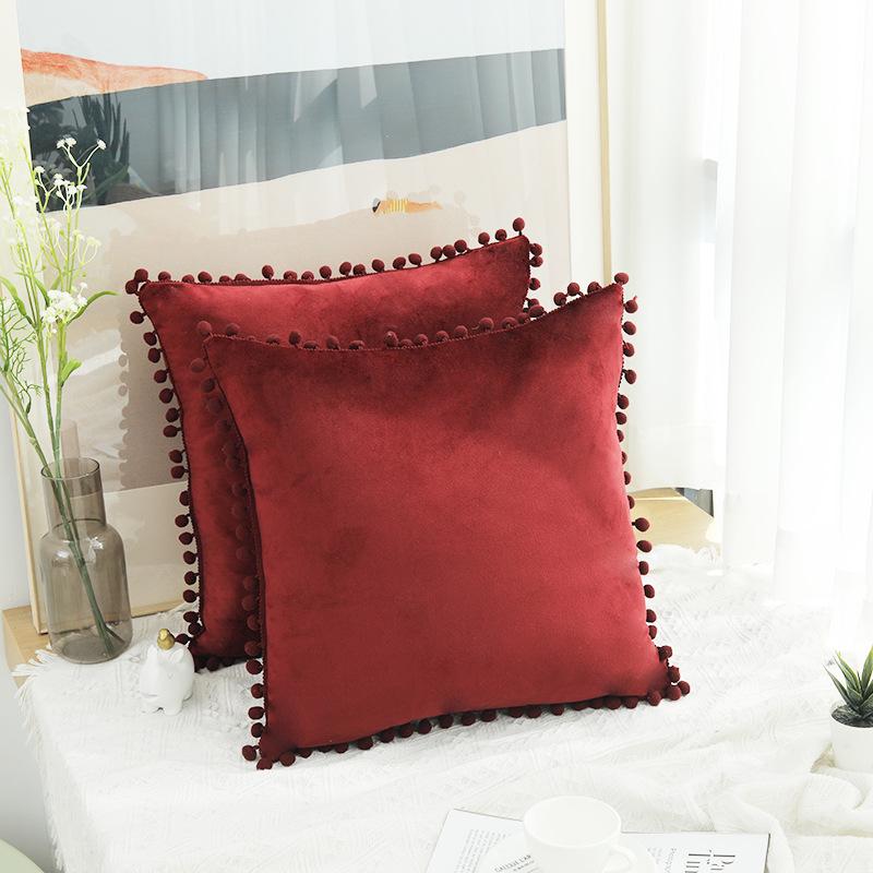 

Бархатная наволочка с помпоном - Современная минималистичная однотонная наволочка 45x45 cm