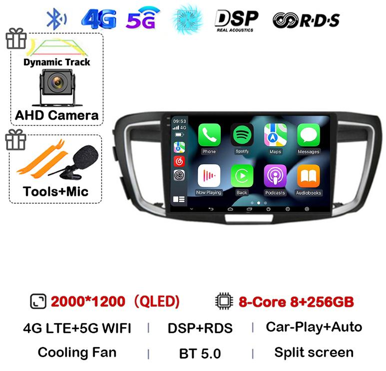 Android 14 Carplay Auto For Honda Accord 9 2.4L 2.0L 2012 - 2018 WiFi+4G Car Radio Multimedia Video Player GPS Navigation Stereo