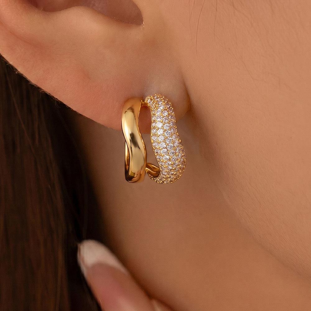 Elegant Round Earrings: Brass with Gold Electroplate & Zircon Inlay for a Versatile, Fashionable Style