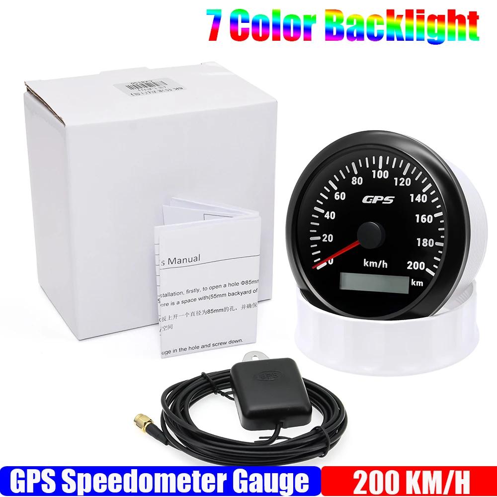 ZMFJH Auto Car 85MM GPS Speedometer Gauge with Antenna 7 Color LED Odometer Mileage 30-200KMH Speed Meter Marine Boat Waterproof