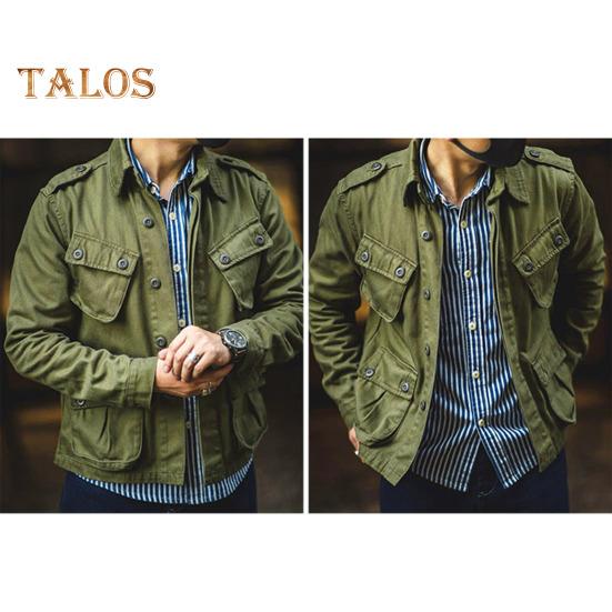 Męski płaszcz cargo z klapami, długi rękaw, jednolity kolor, styl roboczy, kurtka z wieloma kieszeniami, zapięcie na guziki, jesienna, codzienna odzież wierzchnia