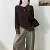 Solid Color Retro Distressed Crochet Appliqué Knit Sweater - Loose Round Neck Pullover for Women (Spring 2026)