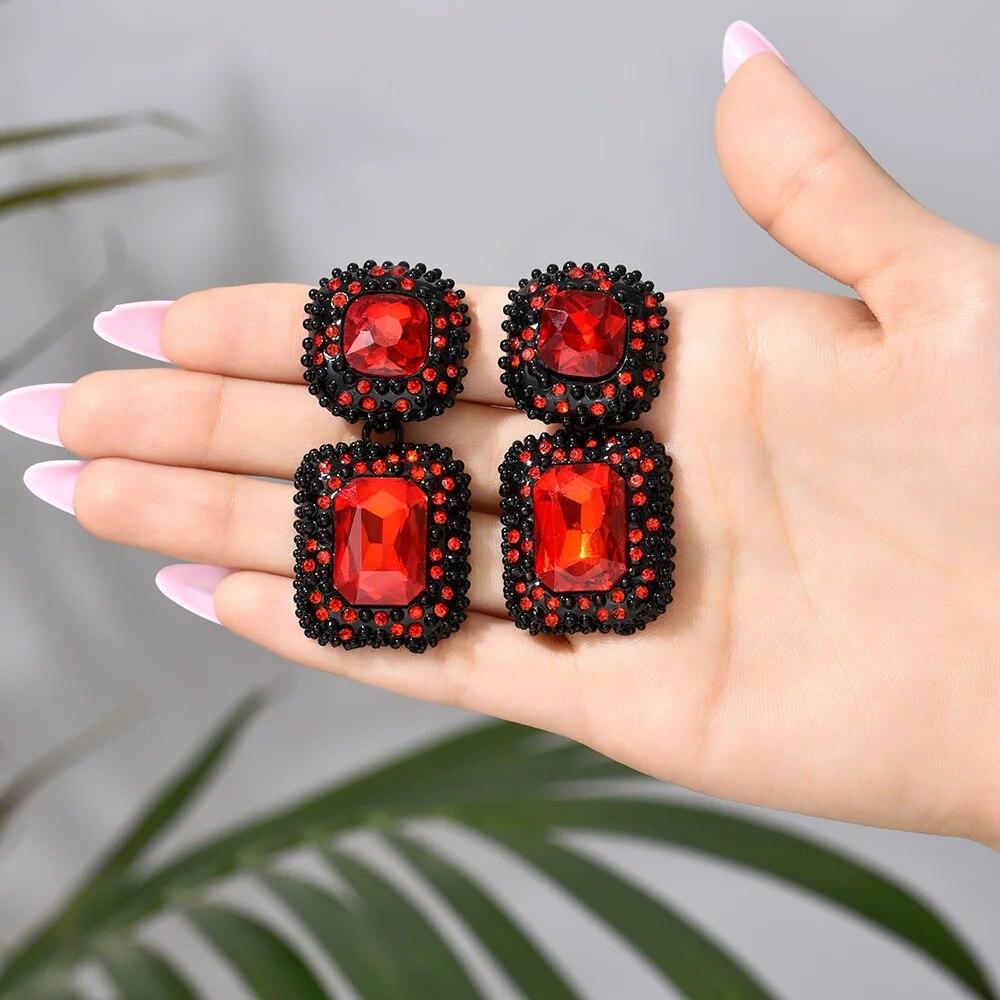 Vintage Luxury Design Big Dangle Drop Earrings For Women Trend Antique Shiny Crystal Glass Original Funny Pendant Jewelry Gift