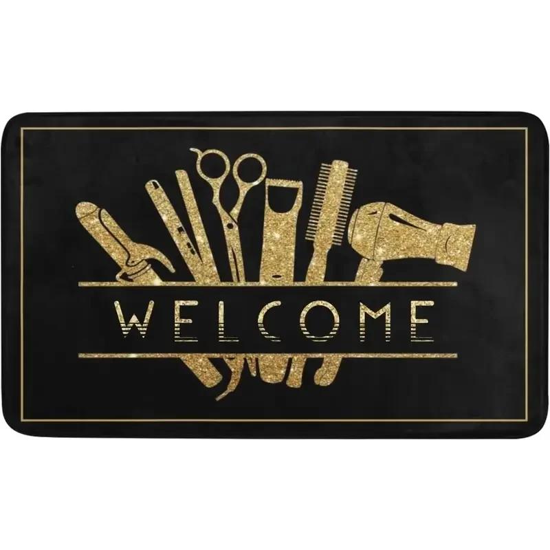 

VIKAMA Barber Shop Welcome Door Mat Non-Slip Washable Entrance Floor Mat for Salon Home Bathroom Balcony Decor 40x60cm flannel