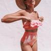 2 Adet/Set Kadın Bikini Seti Fırfırlı Kenarlı Bandeau Dolgulu Push-Up Sütyen Yüksek Belli Külot