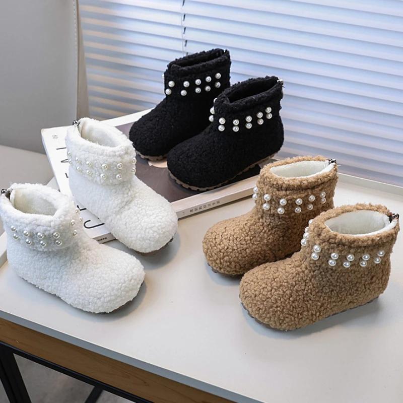Winter Children's Snow Boot Warm Versatile Girls Fashion Ankle Boots Fashion Sweet Kids Causal Cotton Boots Elegant Round-toe