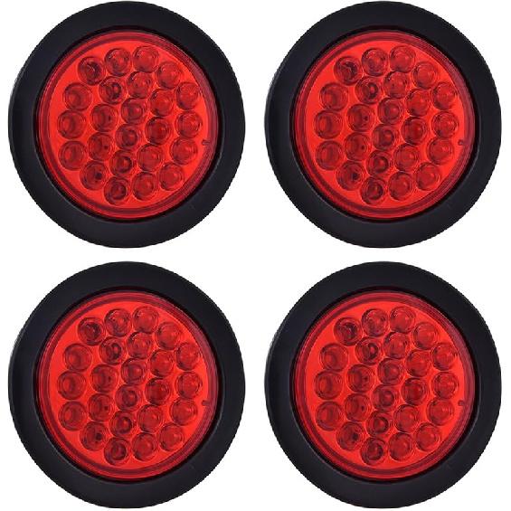 4 Inch Round Trailer Tail Light For 12V Truck Trailer Bus RV Camper ATV UTV 24LED Back Up Reverse Light Waterproof W/Flush Mount Grommets Plugs