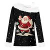 Women's Casual Fashion Sexy Off-Shoulder Collar Christmas Pattern Long Sleeve Crewneck T-Shirt Top